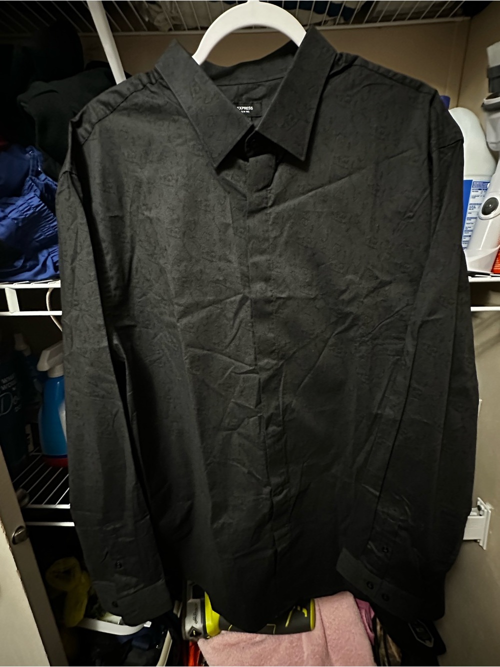 Express Black Men's Long-Sleeve Dress Shirt with Subtle Jacquard